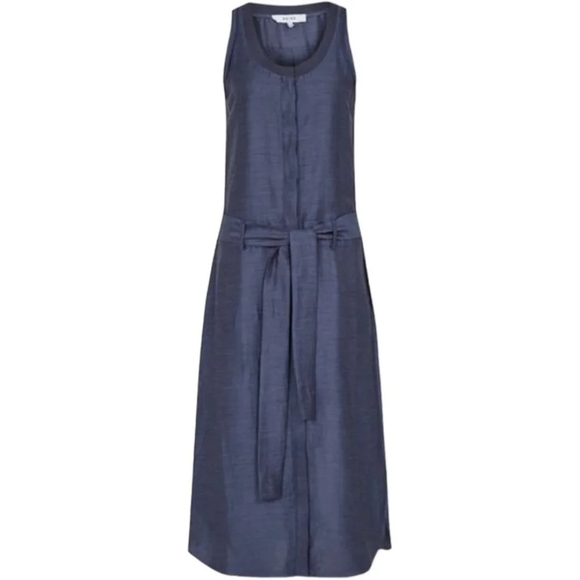 REISS Keeley Hemp Blend Midi Dress Navy Blue NWT Size 10